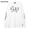 Men Streetwear T-Shirt Hip Hop Embroidery Letter Flame Long Sleeve Shirts 2023 Autumn Harajuku Casual Loose Cotton Tshirt Unisex