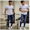 Men Stylish Ripped Jeans Pants Biker Slim Straight Hip Hop Frayed Denim Trousers Skinny Jeans