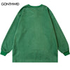 Men Suede Sweatshirt Streetwear Embroidery Letter Star Pullover Hip Hop Harajuku Loose Street Wear Couple Brown Green