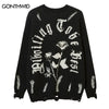 Men Sweater Y2K Grunge Vintage Ripped Destroyed Hole Jumpers Hip Hop Casual Knitted Flower Punk Gothic Loose Pullover Streetwear
