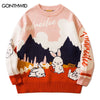Men Sweaters Jumpers Harajuku Knitted Cute Rabbit Sweater Hip Hop Casual Loose Pullover Sweater 2023 Autumn Korean Streetwear