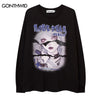 Men T Shirt Streetwear Harajuku Japanese Anime Cartoon Girl Print Oversize Long Sleeve Tshirt Hip Hop Casual Cotton Loose Shirts