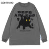 Men T Shirt Streetwear Hip Hop Funny Cat Print Long Sleeve Tshirt Streetwear 2023 Harajuku Casual Cotton Loose Shirts
