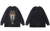 Men T-Shirt Streetwear Hip Hop Graphic Print Cotton Washed Tshirts Harajuku Casual Loose Long Sleeve Gothic Tee Shirts