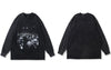 Men T-Shirts Streetwear Hip Hop Vintage Graphic Print Punk Gothic Long Sleeve Washed Tshirt Harajuku Casual Cotton Loose Shirts