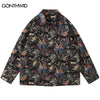 Men Thick Shirts Streetwear Vintage Retro Pattern Casual Loose Shirt Men Harajuku Casual Snap Button Shirts Coats Jacket