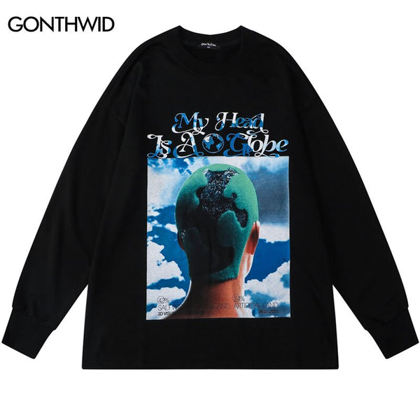 Men Tshirt Hip Hop Head Graphic Print Long Sleeve Cotton Tee Shirts Streetwear 2023 Harajuku Casual Loose Shirts Tops