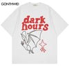 Men Tshirt Streetwear Harajuku Cartoon Bat Letter Print Short Sleeve T-Shirt Hip Hop Casual Loose Shirts Summer Cotton Tee Top