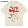 Men Tshirt Streetwear Harajuku Cartoon Bat Letter Print Short Sleeve T-Shirt Hip Hop Casual Loose Shirts Summer Cotton Tee Top