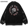 Men Varsity Baseball Jacket Hip Hop Embroidery Skull Rhinestones Skeleton Bomber Jackets Streetwear Harajuku Casual College Coat