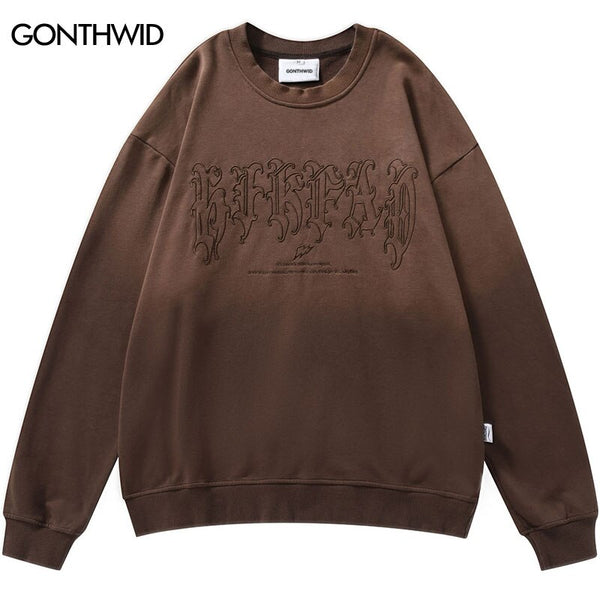 Men Vintage Gradient Sweatshirt Hoodie Hip Hop Embroidery Letter Crewneck Sweatshirt 2023 Harajuku Casual Loose Pullover