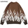 Men Vintage Knitted Sweater Y2K Streetwear Hip Hop Fire Flame Knit Jumpers Sweaters Harajuku Casual Loose Punk Gothic Pullovers