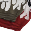 Men Vintage Knitted Sweater Y2K Streetwear Hip Hop Fire Flame Knit Jumpers Sweaters Harajuku Casual Loose Punk Gothic Pullovers