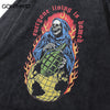 Men Vintage Tshirt Streetwear Hip Hop Flame Skull Skeleton Print Washed T-Shirts Punk Gothic Long Sleeve Shirts Harajuku Loose