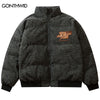 Men Winter Bomber Parkas Jackets Harajuku Embroidery Letter Suede Leather Thicken Warm Bubble Padded Coats Hip Hop Loose Outwear