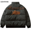 Men Winter Bomber Parkas Jackets Harajuku Embroidery Letter Suede Leather Thicken Warm Bubble Padded Coats Hip Hop Loose Outwear