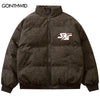 Men Winter Bomber Parkas Jackets Harajuku Embroidery Letter Suede Leather Thicken Warm Bubble Padded Coats Hip Hop Loose Outwear