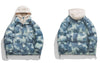 Men Winter Hooded Parka Jackets Streetwear Hip Hop Tie Dye Fuzzy Fluffy Hood Thick Warm Coats Harajuku Casual Outdoor