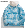 Men Winter Hooded Parka Jackets Streetwear Hip Hop Tie Dye Fuzzy Fluffy Hood Thick Warm Coats Harajuku Casual Outdoor