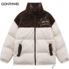 Men Winter Jacket Parkas Streetwear Hip Hop Color Block Patchwork Fleece Collar Thicken Warm Padded Bubble Coat Harajuku Jackets