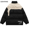 Men Winter Parkas Jacket Streetwear Hip Hop Color Block Patchwork Thick Warm Bubble Padded Coats Harajuku Puffer Jackets