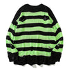Men's Punk Unisex Striped Sweaters Autumn Hollow Out Hole Broken Harajuku Jumper Loose Oversized Pullouvers Sweater Streetwear