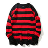 Men's Punk Unisex Striped Sweaters Autumn Hollow Out Hole Broken Harajuku Jumper Loose Oversized Pullouvers Sweater Streetwear