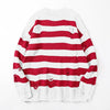 Men's Punk Unisex Striped Sweaters Autumn Hollow Out Hole Broken Harajuku Jumper Loose Oversized Pullouvers Sweater Streetwear