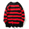 Men's Punk Unisex Striped Sweaters Autumn Hollow Out Hole Broken Harajuku Jumper Loose Oversized Pullouvers Sweater Streetwear