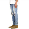 Men's Ripped Studded Knee Stretch Skinny Casual Distressed Hip Hop Men Jeans