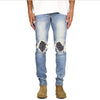 Men's Ripped Studded Knee Stretch Skinny Casual Distressed Hip Hop Men Jeans