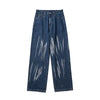 Men's Tie-dye Wide-leg Jeans Autumn Winter Straight Jean Pants Black/Blue Unisex Loose Casual Pants Denim Trousers 2XL-S