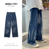 Men's Tie-dye Wide-leg Jeans Autumn Winter Straight Jean Pants Black/Blue Unisex Loose Casual Pants Denim Trousers 2XL-S