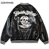 Mens Baseball Jacket Streetwear Embroidery Skull Letter Faux Leather Varsity Bomber Jacket 2023 Harajuku Casual Coats