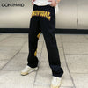 Mens Black Denim Jeans Streetwear Harajuku Embrodiery Letter Straight Baggy Jean Pants Hip Hop Summer Casual Loose Trousers Male