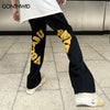 Mens Black Denim Jeans Streetwear Harajuku Embrodiery Letter Straight Baggy Jean Pants Hip Hop Summer Casual Loose Trousers Male