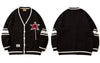 Mens Cardigan Sweater Streetwear Harajuku Star Striped Knitted Jumpers Sweaters 2023 Autumn Harajuku Casual Sweater Coats Jacket