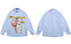 Mens Cotton Shirt Streetwear Y2K Hip Hop Vintage Graphic Print Button Up Long Sleeve Shirts Harajuku Casual Shirt