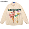Mens Cotton Shirt Streetwear Y2K Hip Hop Vintage Graphic Print Button Up Long Sleeve Shirts Harajuku Casual Shirt