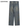 Mens Denim Jeans Streetwear Hip Hop Embroidered Patched Baggy Straight Jean Pants Harajuku Casual Loose Jeans Trousers