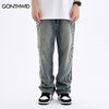 Mens Denim Jeans Streetwear Hip Hop Embroidered Patched Baggy Straight Jean Pants Harajuku Casual Loose Jeans Trousers