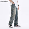 Mens Denim Jeans Streetwear Hip Hop Embroidered Patched Baggy Straight Jean Pants Harajuku Casual Loose Jeans Trousers