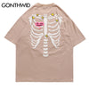 Mens Gothic Oversized T Shirt Streetwear Hip Hop Skull Print Cotton Punk Rock Tshirts 2023 Harajuku Short Sleeve Tee Top