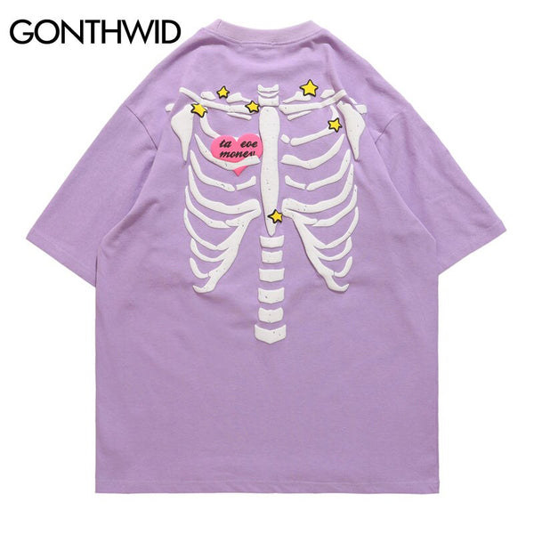 Mens Gothic Oversized T Shirt Streetwear Hip Hop Skull Print Cotton Punk Rock Tshirts 2023 Harajuku Short Sleeve Tee Top