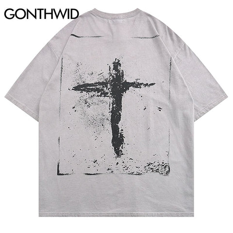 Mens Gothic Streetwear T Shirts Hip Hop Vintage Graphic Print Punk Tshirts 2023 Harajuku Retro Cotton Short Sleeve Summer Tees