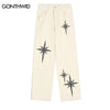 Mens Jeans Pants Streetwear Hip Hop Vintage Embroidered Star Baggy Denim Pants 2023 Harajuku Causal High Waist Trousers Black