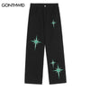 Mens Jeans Pants Streetwear Hip Hop Vintage Embroidered Star Baggy Denim Pants 2023 Harajuku Causal High Waist Trousers Black