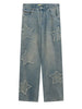Mens Jeans Streetwear Hip Hop Embroidered Stars Patched Straight Baggy Denim Jean Harajuku Casual Loose Jeans Trousers