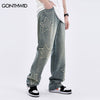 Mens Jeans Streetwear Hip Hop Embroidered Stars Patched Straight Baggy Denim Jean Harajuku Casual Loose Jeans Trousers