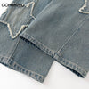 Mens Jeans Streetwear Hip Hop Embroidered Stars Patched Straight Baggy Denim Jean Harajuku Casual Loose Jeans Trousers
